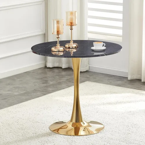 Miniatura 12 de Mesa de comedor redonda de madera para espacios pequeños, mesas de tulipanes de 24 pulgadas con base de pedestal de metal, mesa de bistró para 2