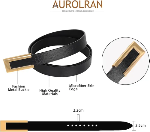 Miniatura 437 de Cinturón de cuero clásico con hebilla de metal para mujer con vestido de jeans