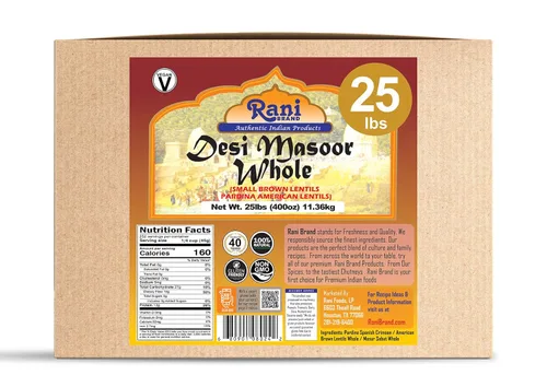 Miniatura 7 de Rani Desi Masoor (Masur) Entero 400oz (25lbs) 11.36kg (también conocido como Lentejas Pardina Españolas/Americanas Enteras Marrone) Caja a Granel ~