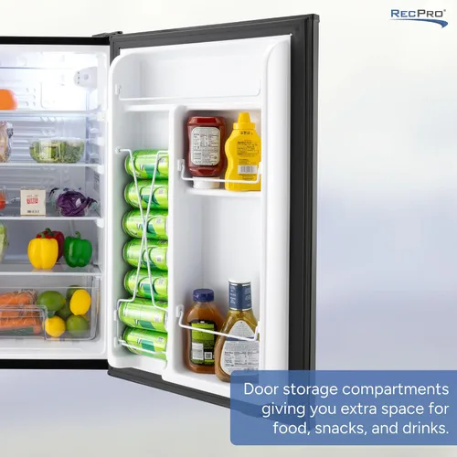 Miniatura 3 de RecPro Refrigerador RV de 3.3 pies cúbicos de 12 V Refrigerador negro con estantes ajustables, almacenamiento en puerta para 18 latas, puerta