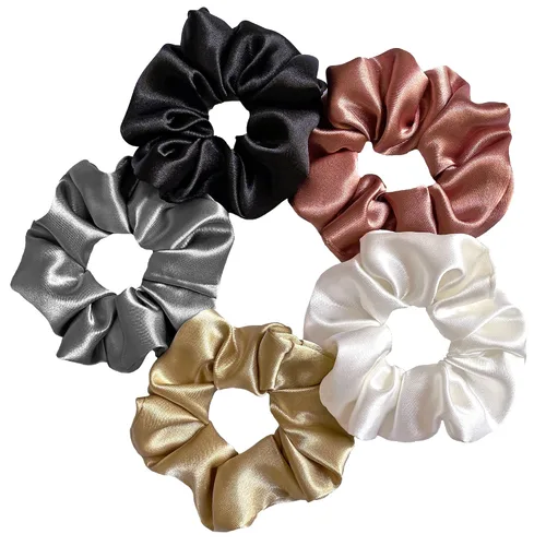 Miniatura 13 de Silvr Bear Paquete de 6 coleteros de satén de lujo, color negro, suaves, grandes para mujeres y niñas, bandas para el cabello grueso y rizado