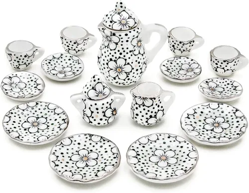 Miniatura 2 de Odoria Juego de té de porcelana en miniatura 1/12, 15 piezas, accesorios de decoración de casa de muñecas, flor de ciruelo