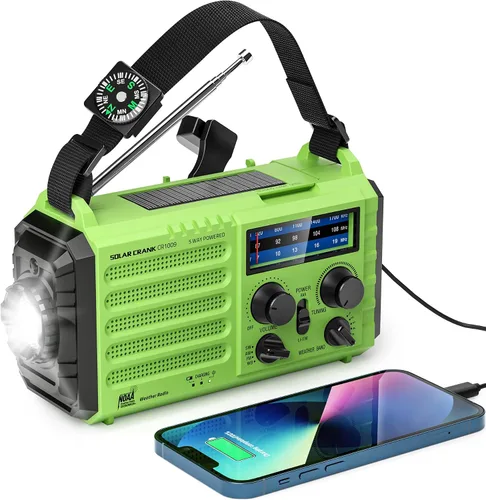 Miniatura 9 de Radio meteorológica de emergencia - Alerta NOAA, manivela solar y manual, alarma SOS, linterna y lámpara de lectura, radio de supervivencia portátil