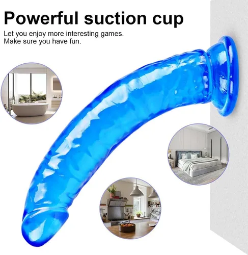 Miniatura 2 de Juego de consolador realista azul de 3 tamaños (pequeño y grande) consolador de succión TPE, placer anal y vaginal, compatible con arnés