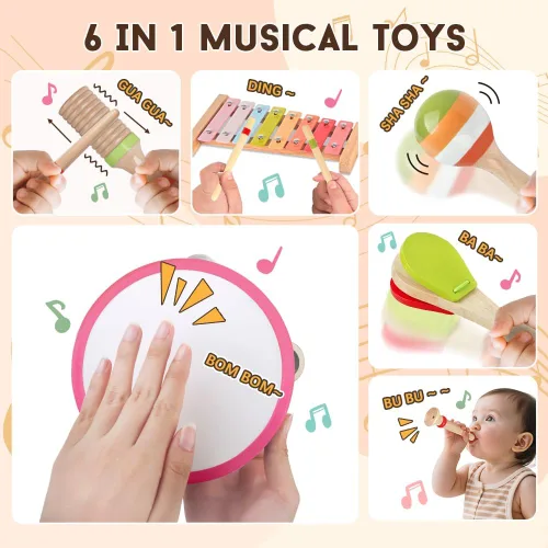 Miniatura 3 de Instrumentos musicales para bebés para niñas, juguetes Montessori de madera para niños pequeños de 1 a 3 años, juego de instrumentos de percusión