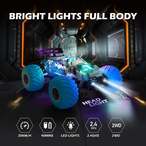 Miniatura 3 de Autos de control remoto, camión RC para niños de 4 a 7 años, 8 a 12 años, juguete controlado por radio todoterreno con luces LED, 20 KMH, 40