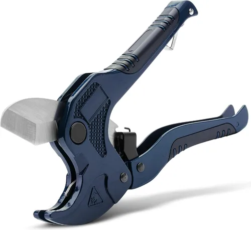 Bates - Cortador de tubería de PVC, corta hasta 1-1/4", herramienta de corte de tubería de PVC de trinquete azul marino, cortadores de tubos de PVC,