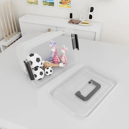Miniatura 6 de Cetomo Contenedor de almacenamiento con tapa, organizador con asa y hebillas, apilable, plástico, transparente, 6.8 cuartos de galón, paquete de 20