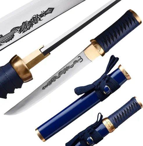 Miniatura 13 de Hoja de crisantemo japonesa real hecha a mano tanto corta katana samurái real de 13 pulgadas 1065 hoja de acero de resorte de acero de espiga