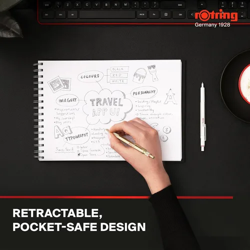 Miniatura 9 de Rotring Bolígrafo metálico 600, punta media, tinta negra, barril dorado, recargable, 1 unidad (paquete de 2)