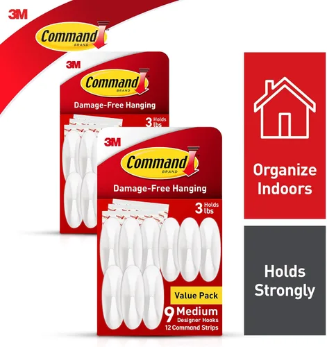 Miniatura 5 de Command Ganchos de diseño medianos, ganchos de pared para colgar sin daños con tiras adhesivas, ganchos de pared sin herramientas para colgar