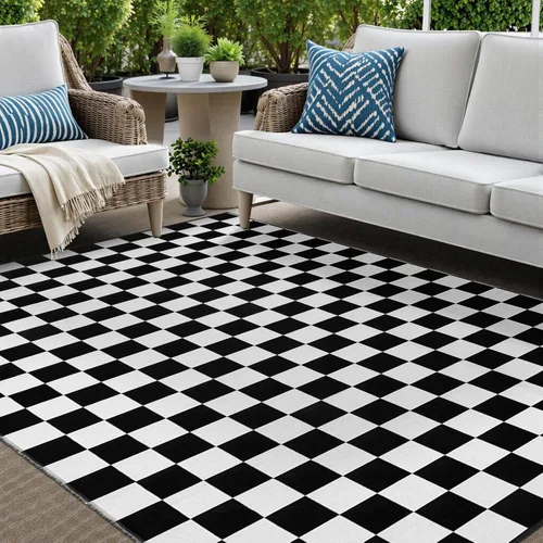 Miniatura 6 de Seavish Alfombra a Cuadros, 2x3 Pies, Alfombra Marroquí a Cuadros Negra y Blanca, Lavable, de Algodón Tejido, Alfombras Lavables para Exteriores