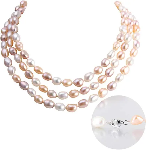 Miniatura 2 de Collar de perlas cultivadas de agua dulce de plata de ley 925 multicolor para collares de perlas para mujer