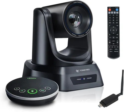 Miniatura 11 de TONGVEO Cámara Web Inalámbrica de 5.8GHz para Sala de Conferencias, Cámara PTZ USB 1080P 60fps de 3X para Transmisión en Vivo de la Iglesia
