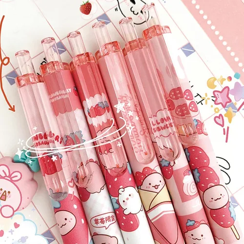 Miniatura 6 de MOZXIRZ 6 bolígrafos de tinta de gel, bolígrafos retráctiles de dibujos animados, bolígrafo de 0.020 in, suministros escolares de oficina para niñas