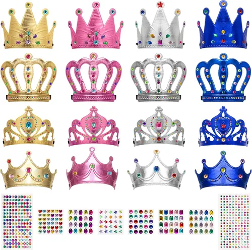 Miniatura 9 de Paquetes de 23/24 Coronas y Tiaras de Princesa de Espuma, Kit de Manualidades para Sombreros de Fiesta de Cumpleaños con Adhesivo de Diamante