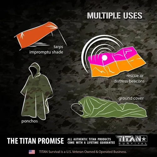 Miniatura 4 de TITAN Survival Mantas de supervivencia de Mylar prémium (paquete de 5) manta térmica de supervivencia de emergencia para campamento, caza, Camuflaje