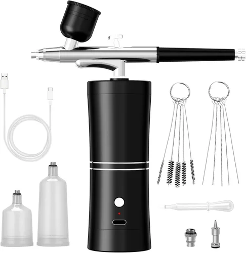 Kit de aerógrafo con compresor, kit de cepillo de aire portátil con compresor de aire, aerógrafo para uñas, compresor de aerógrafo, máquina de Negro