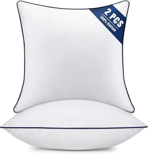Miniatura 8 de Juego de 2 rellenos de almohada, cojines cuadrados esponjosos con fundas 100% de algodón, rellenos de almohada decorativos blancos para sofá, cama