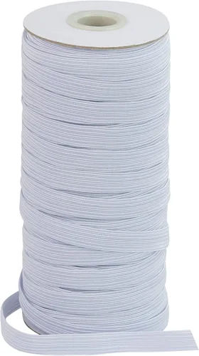 Miniatura 12 de Banda elástica plana para costura, 1/4 de pulgada, 50 yardas de alta elasticidad, cuerda elástica blanca, carrete elástico de punto para coser Blanco