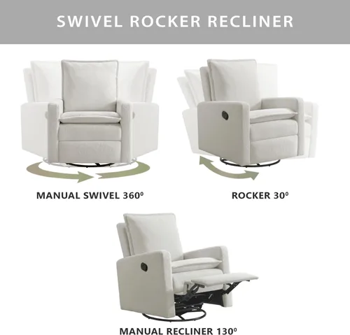 Miniatura 4 de Oxford Baby Uptown - Silla mecedora tapizada manual con función de reclinar, giratoria 360° para cuarto de bebé y sala de estar – Bouclé blanco