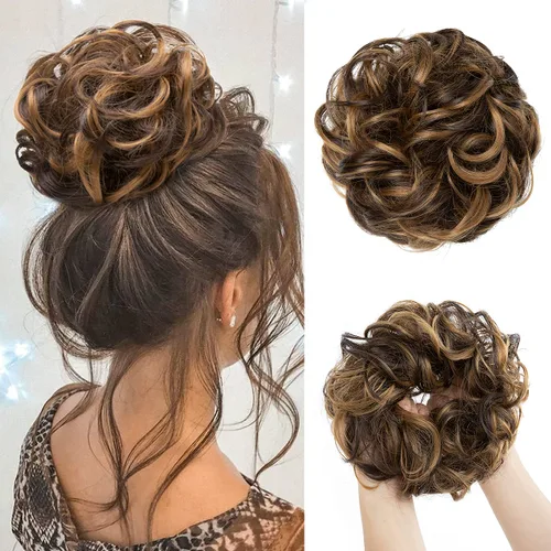 Miniatura 34 de CJL HAIR Extensiones de cabello sintético de moño desordenado, ondulado, rizado, grueso, para coleta, para mujer (rubio blanco)