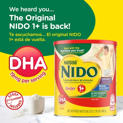 Miniatura 2 de Nido NESTLE Kinder 1+ - Bebida de leche en polvo, recipiente de 1.76 libras