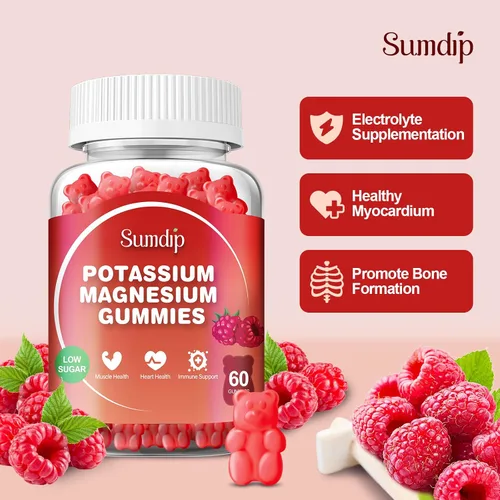 Miniatura 2 de Gomitas de magnesio y potasio, salud muscular y cardíaca, calambres en las piernas y sueño, suplementos de potasio, gomitas veganas sin OMG, sin