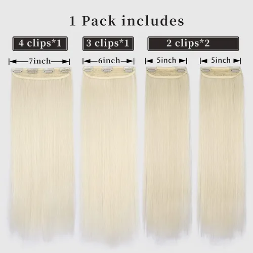 Miniatura 3 de Extensiones de cabello sintético con pinzas, largas y lacias, gruesas, extensiones de cabello natural de fibra de color rubio 613 de doble trama, 20