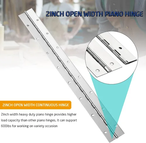 Miniatura 4 de 2 piezas de bisagra de piano de acero inoxidable de 2" x 18", bisagra de piano resistente de 0.060" / 1/16” de espesor con agujeros, bisagras