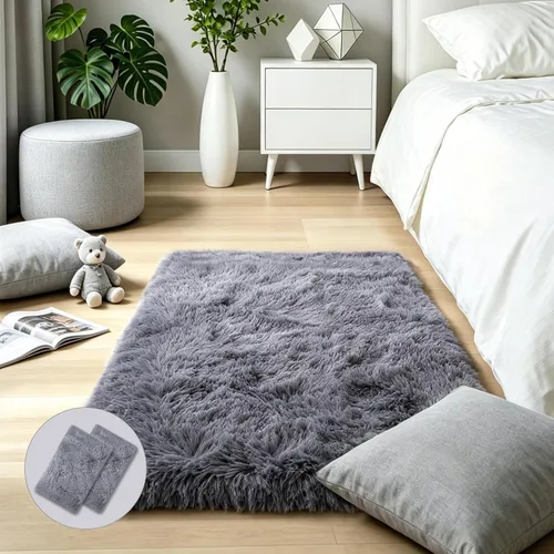 Miniatura 63 de KICHOWUA - Tapete grueso y esponjoso de 3 x 5 pies, color negro, ultrasuave, lavable, antideslizante, acogedor y peludo, para sala, dormitorio