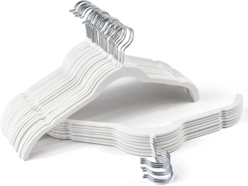 Miniatura 18 de Sishynio Perchas de terciopelo prémium para camisas, paquete de 30 unidades, antideslizante con gancho giratorio de 360°, colgador delgado flocado