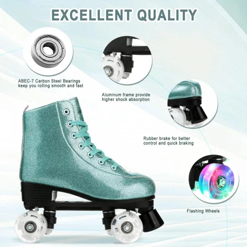Miniatura 3 de XUDREZ Patines de ruedas para mujeres, patines de alta calidad holográficos de cuero de poliuretano, patines brillantes de doble fila de cuatro