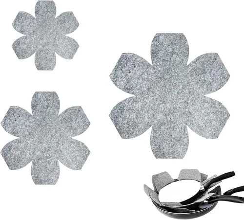 Miniatura 8 de Protectores de ollas y sartenes, juego de 6 protectores de sartenes en 3 tamaños, separador de ollas para apilar, separadores antideslizantes