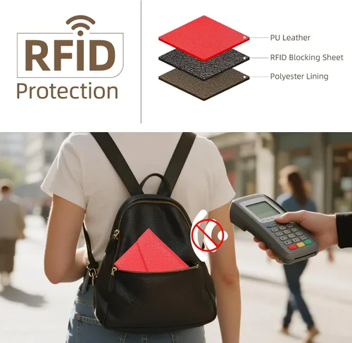 Miniatura 120 de Zoppen - Billetera de viaje con bloqueo RFID multiusos (Ver.4) Portatarjetas de pasaporte y vacunas, organizador de documentos de tres pliegues