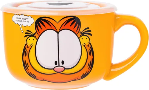 Miniatura 20 de Silver Buffalo Peanuts Snoopy and Woodstock Did Someone Say Food - Taza de cerámica para sopa con tapa de plástico ventilada, 24 onzas Maní