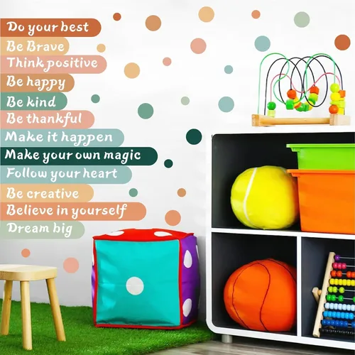 Miniatura 5 de Colorida calcomanía de pared inspiradora, citas motivacionales, calcomanías de pared con texto positivo para aula, diseño de lunares extraíbles