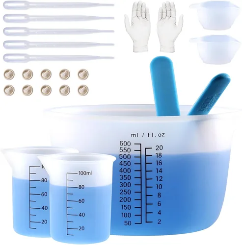 Miniatura 7 de LET'S RESIN Tazas de medición de silicona, 450ml precisas 2 escalas y 100ml tazas de medición duraderas, taza de mezcla de epoxi, varillas