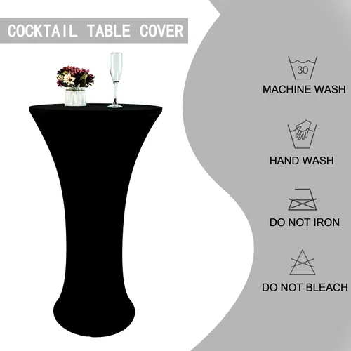 Miniatura 4 de Mantel de Mesa de Cóctel de Spandex Negro de 24x43 Pulgadas Ajustado Mesa de Bar Redonda Elástico Cubiertas de Mesa de Cóctel Highboy para Banquete