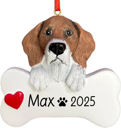 Adorno de Navidad personalizado Beagle 2026 | Raza de perro con hueso y corazón decoración de árbol de Navidad – Regalo único de recuerdo de Navidad