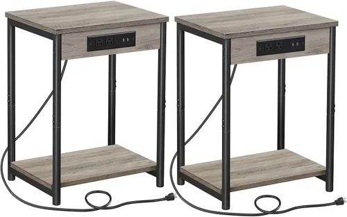 Miniatura 12 de TUTOTAK Mesita de noche con estación de carga, mesa auxiliar, mesa auxiliar con USB, 21.8 pulgadas de alto con estante de almacenamiento, mesa