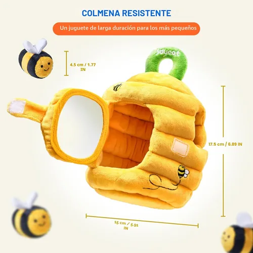 Miniatura 8 de JoyCat Juguetes para Bebés de 6-12 Meses - Colmena Suave para Bebé con 5 Abejas Sensoriales - Sonajero, Papel Crujiente, Silbato, Espejo, Juguetes