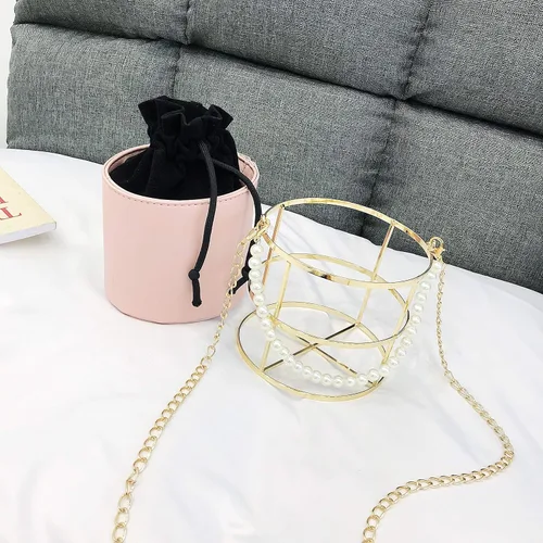 Miniatura 7 de Bolso de embrague para las mujeres de la perla de la noche de los bolsos de la tarde del metal de la manija superior del cubo del bolso de cristal