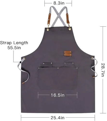 Miniatura 6 de Delantal de chef, delantal cruzado para hombres y mujeres con correas ajustables y bolsillos grandes, de lona, M - 2EG.