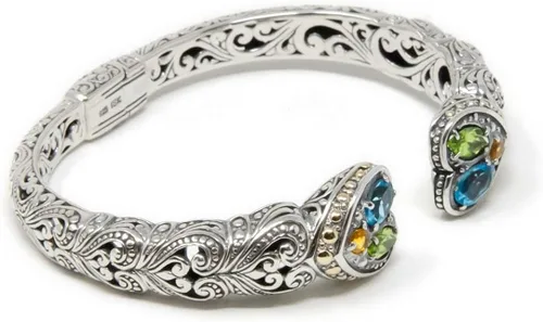Miniatura 2 de Cinta Hati - Pulsera de corazón de amor Bali, plata de ley 925, oro de 18 quilates, topacio azul, peridoto y citrino