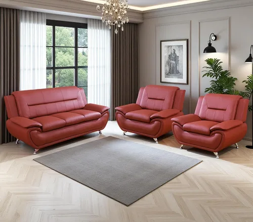 Miniatura 36 de Juego de sofá de cuero (3 piezas, cuero negro B), muebles de sala de estar para apartamento, material de estilo minimalista, fácil montaje B-cuero