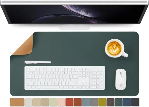 Miniatura 44 de Tapete de escritorio grande de corcho natural y cuero, tapete de escritorio ecológico, protector de escritorio de doble cara, tapete de teclado Café