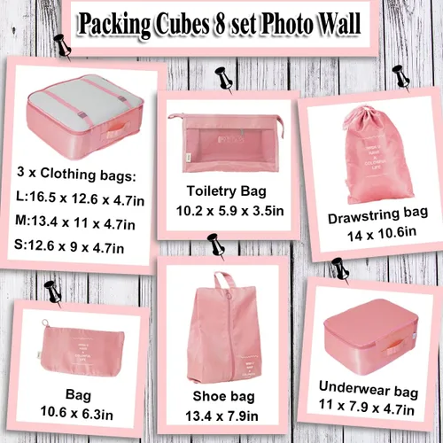 Miniatura 2 de fancyou - Juego de 8 cubos de embalaje para maletas, organizadores de equipaje, bolsa de almacenamiento grande, ligera e impermeable, bolsa