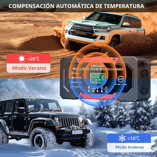 Miniatura 3 de Cargador de Batería 10A 12V Cargador de Batería de Coche Completamente Automático Inteligente con Pantalla LCD y Compensación de Temperatura