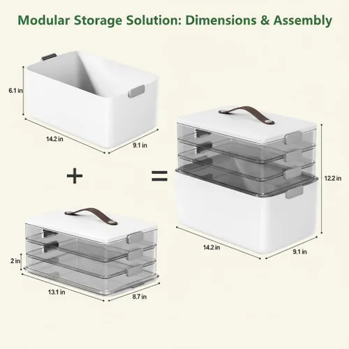 Miniatura 9 de MOPALL Caja organizadora de almacenamiento de medicamentos de 4 niveles, contenedor portátil con pestillo, tapa y asa de cuero, organización